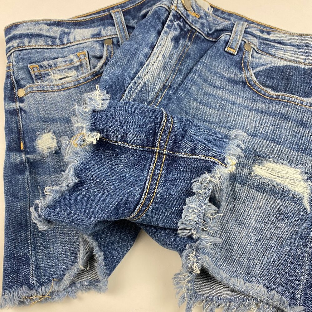 Paige Denim Daryn Jean Distressed Shorts Size 31 Medium Wash Cutoff - Picture 6 of 13